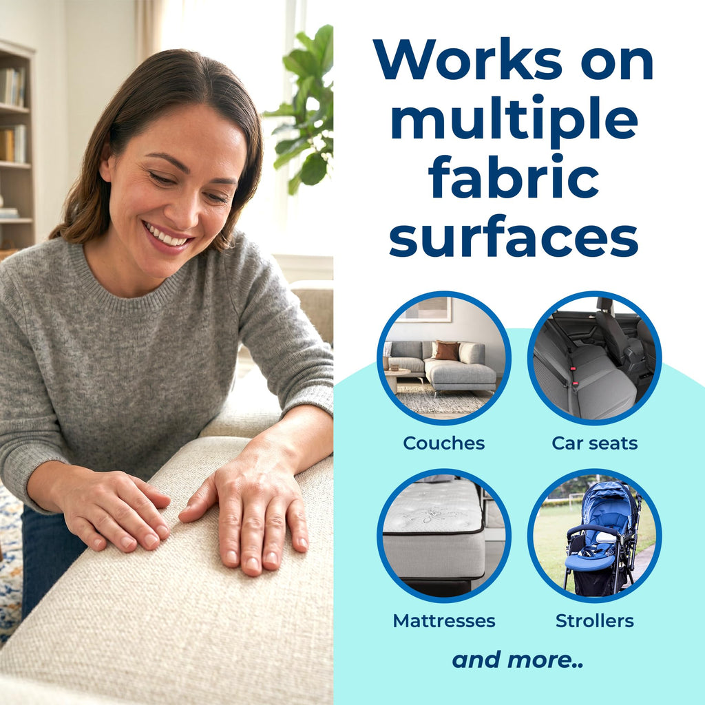 Carbona Oxy Powered Upholstery Cleaner effectively cleans various fabric surfaces like couches and car seats, available at Curat Cart.