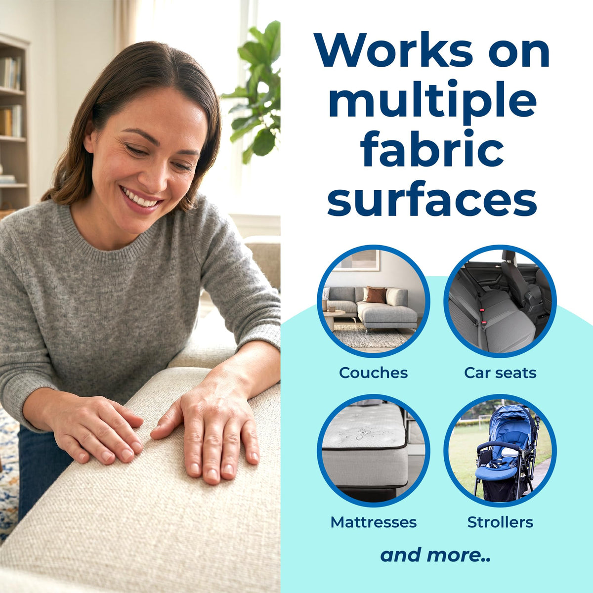 Carbona Oxy Powered Upholstery Cleaner effectively cleans various fabric surfaces like couches and car seats, available at Curat Cart.