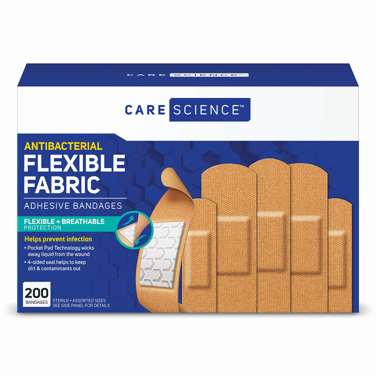 Discover Care Science Fabric Adhesive Bandages, premium import offering antibacterial protection and breathable comfort. Available at Curat Cart.