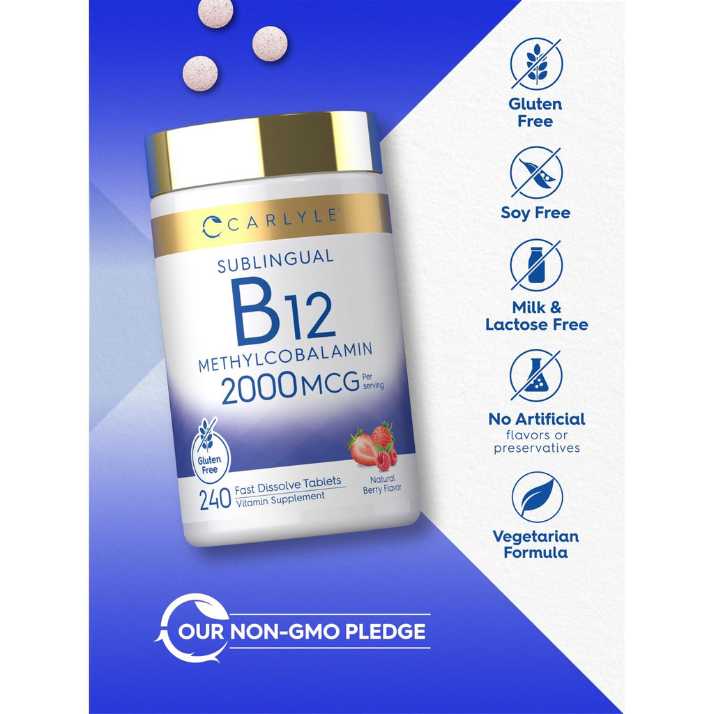 Carlyle B12 Vitamin offers 240 fast dissolve tablets for daily use. Perfect for enhancing energy and wellness at Curat Cart.
