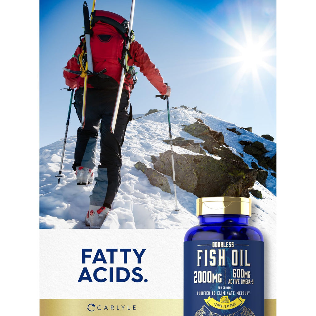 Carlyle Fish Oil Omega 3 Supplement, a premium import, offers 2000mg of essential fatty acids for health. Available at Curat Cart.