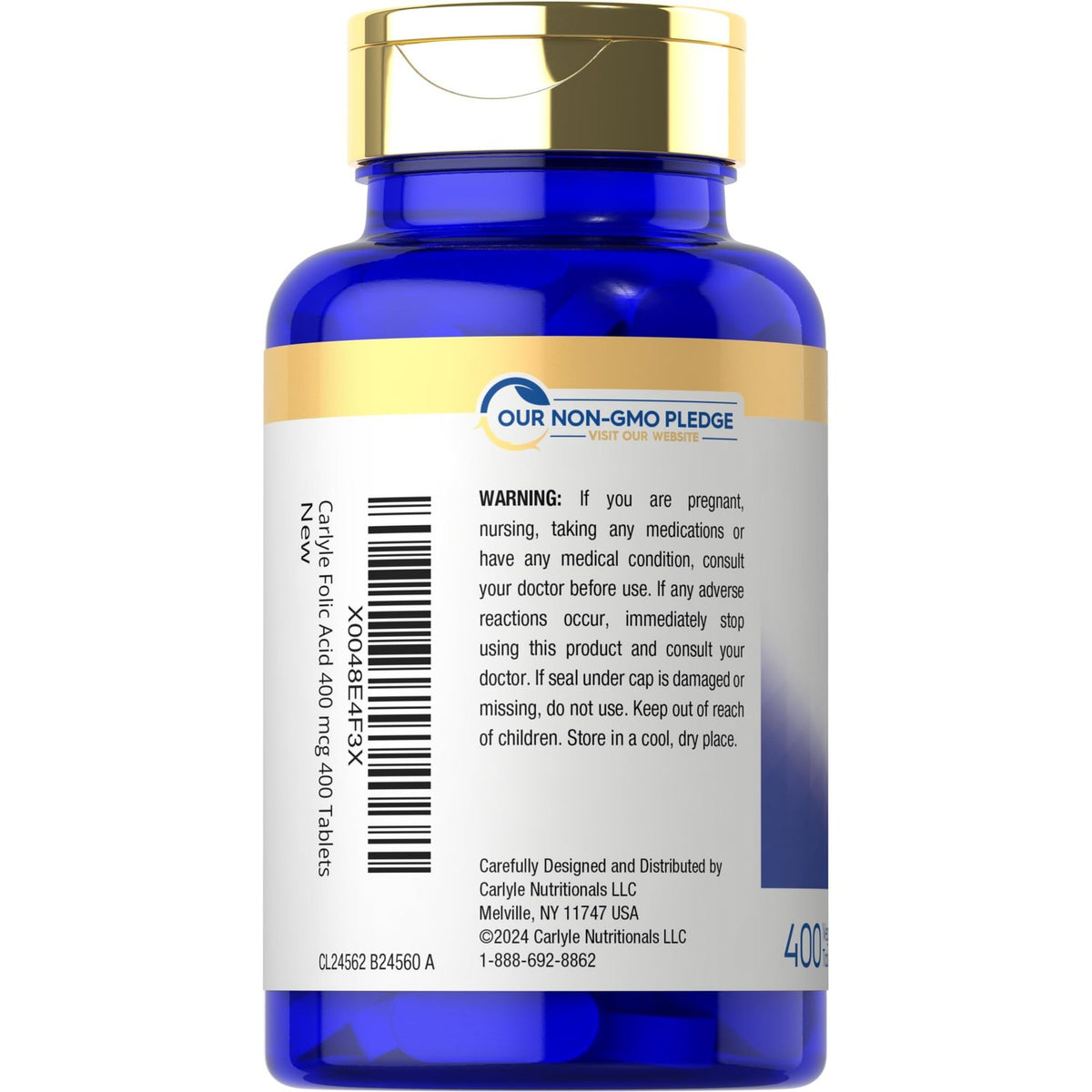 Carlyle Folic Acid 400 mcg tablets in official packaging, ensuring high-quality health support. Available at Curat Cart.