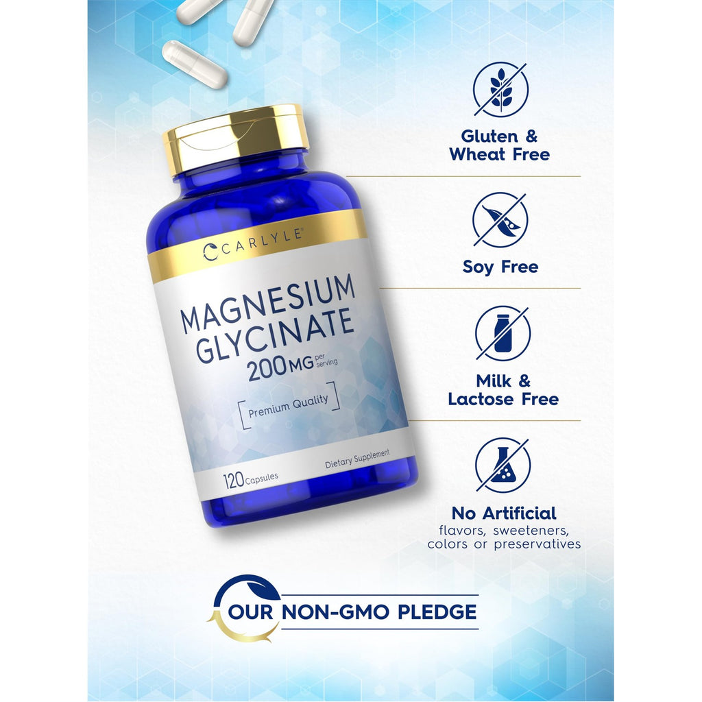 Carlyle Magnesium Glycinate 200mg offers premium quality, gluten-free, and non-GMO capsules. Perfect for daily wellness. Available at Curat Cart.