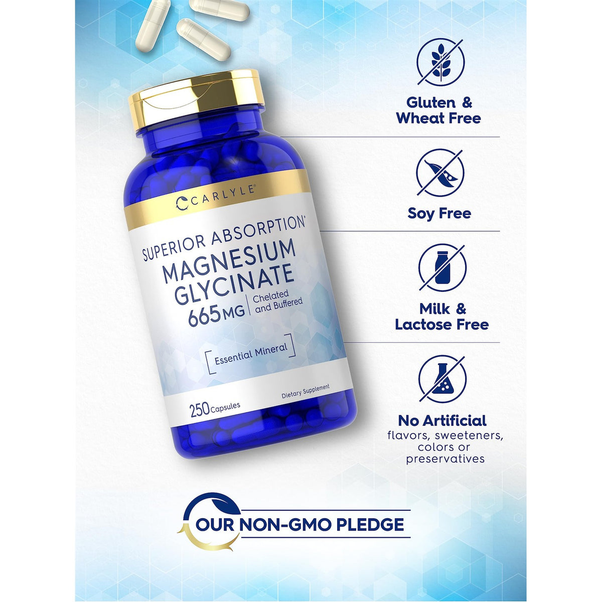 Discover Carlyle Magnesium Glycinate, specially curated by Curat Cart, ensuring gluten-free and non-GMO quality for optimal health.