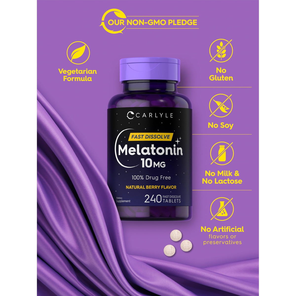 Carlyle Melatonin Fast Dissolve Tablets, 10mg, ideal for better sleep. Shop now at Curat Cart for a restful night.