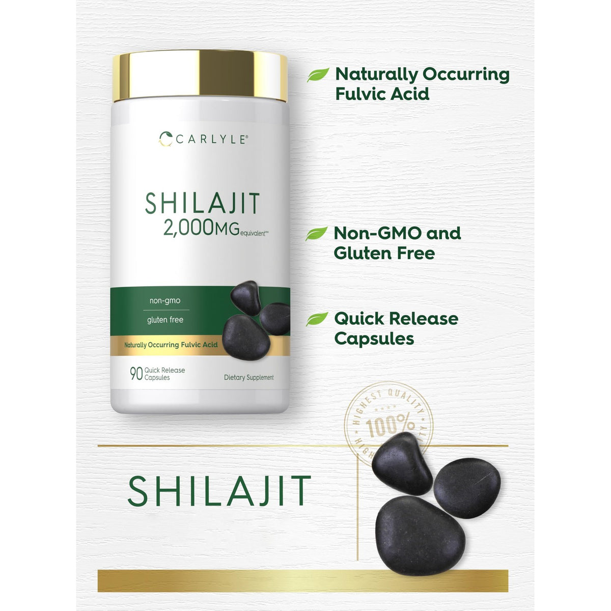 Explore Carlyle Shilajit Capsules, naturally occurring fulvic acid, exclusively curated by Curat Cart for your health needs.