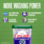 Cascade Platinum Plus Dishwasher Pods in official packaging, designed for powerful cleaning. Available at Curat Cart.