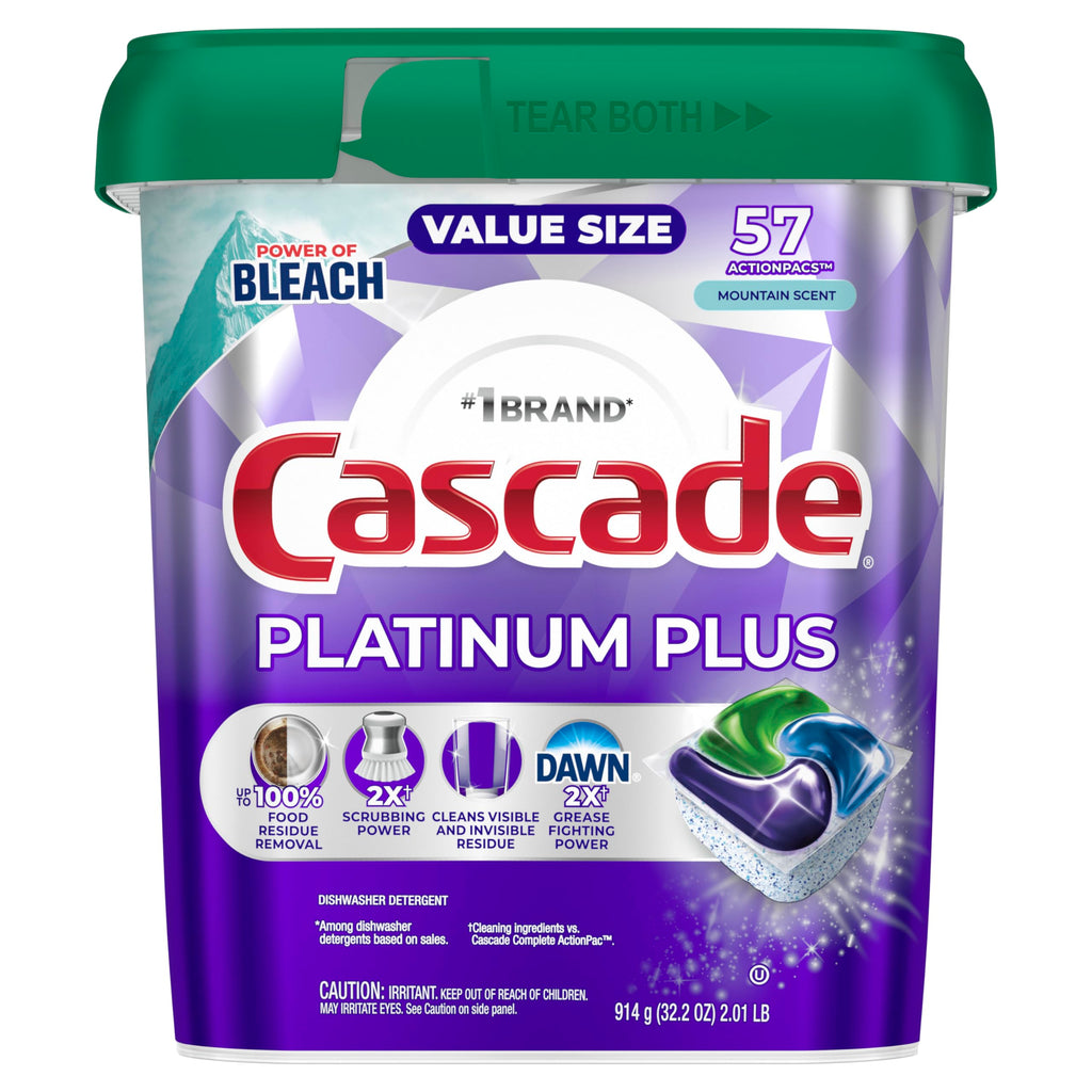 Cascade Platinum Plus Dishwasher Pods offer powerful cleaning with 2x scrubbing power. Perfect for daily use, available at Curat Cart.