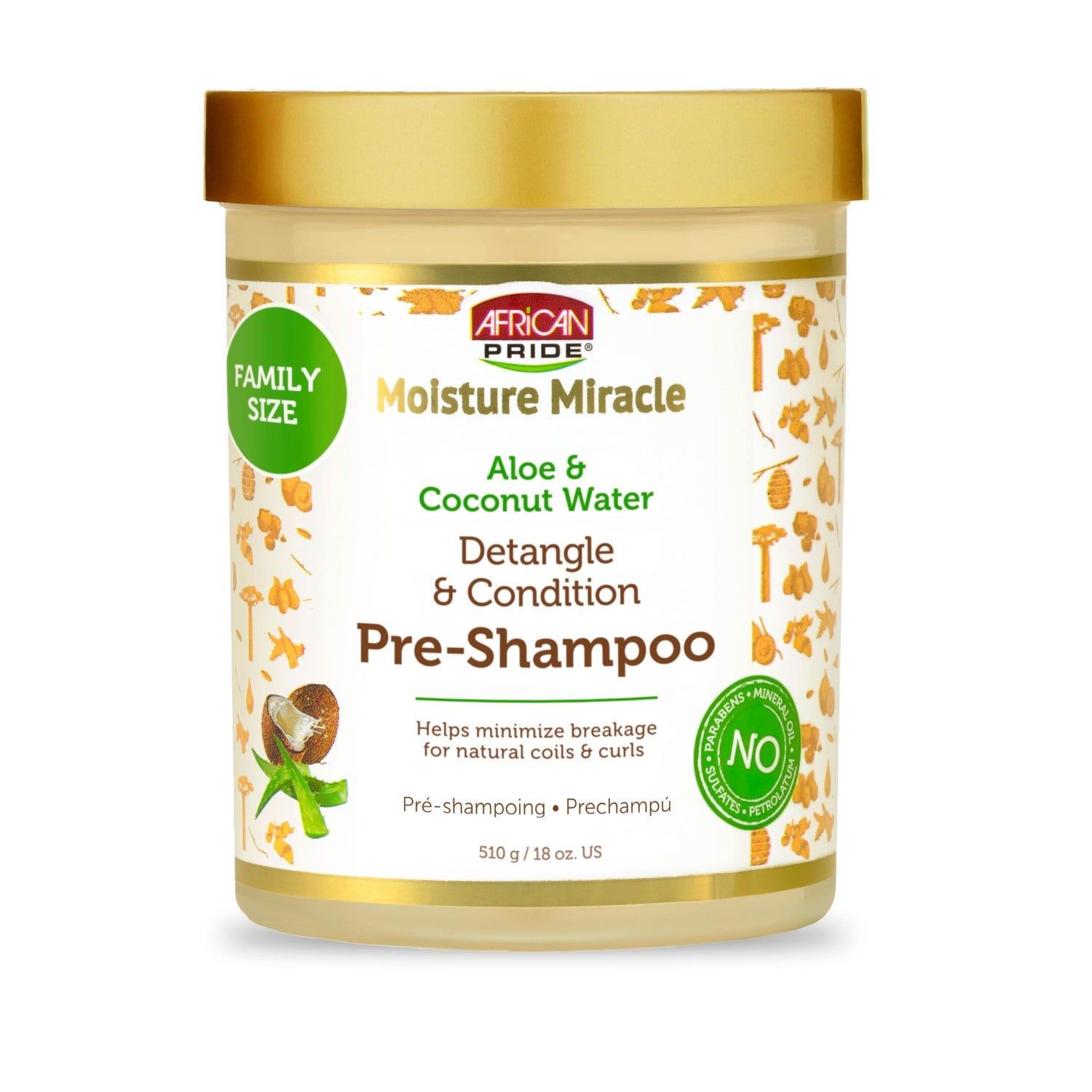 African Pride Moisture Miracle Pre-Shampoo Hair Detangler, 18 Oz | Aloe & coconut water pre-poo softens and detangles curls and coils; minimizes breakage on wash day