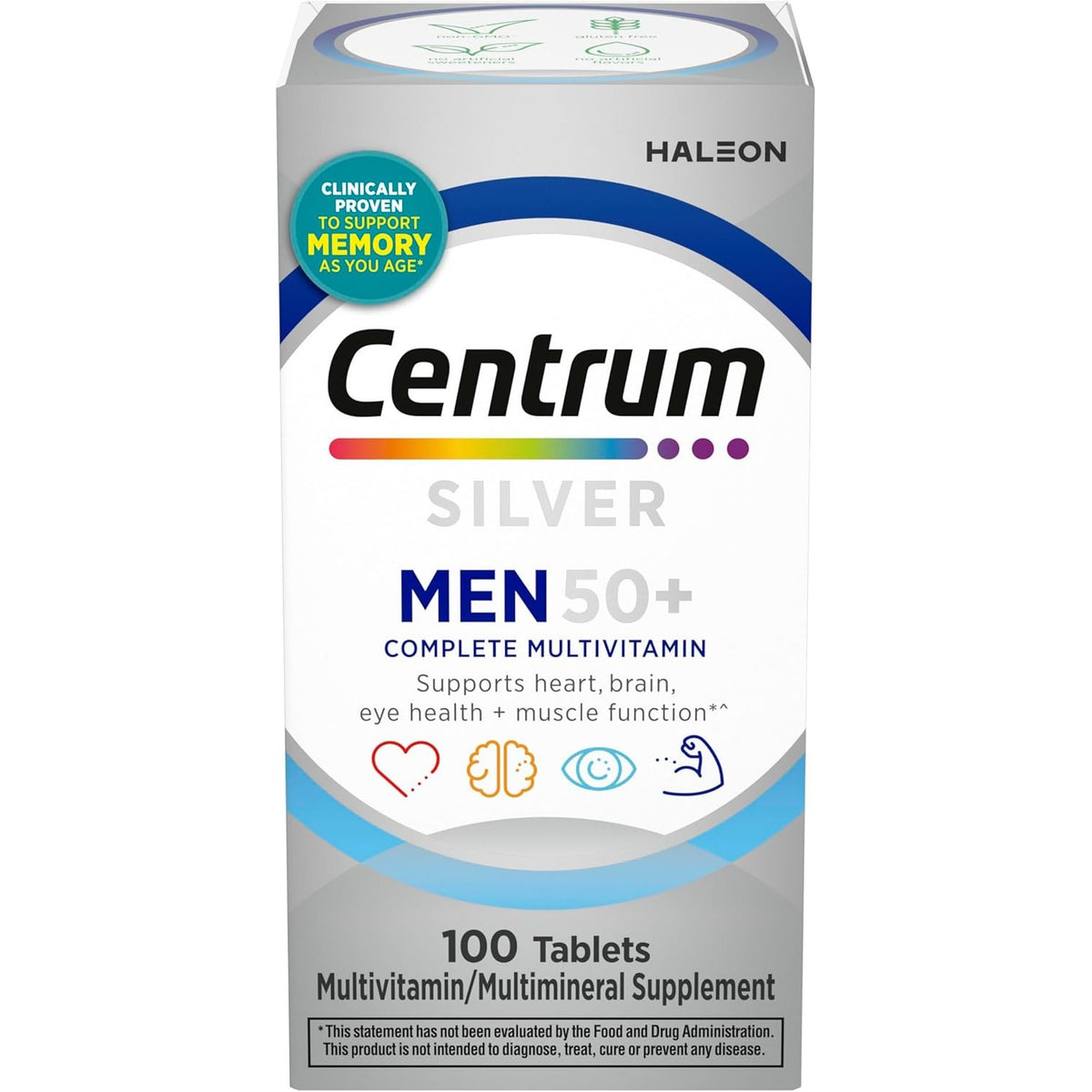 Centrum Silver Men's Multivitamin for men over 50, supporting heart and brain health. Available for order in India.