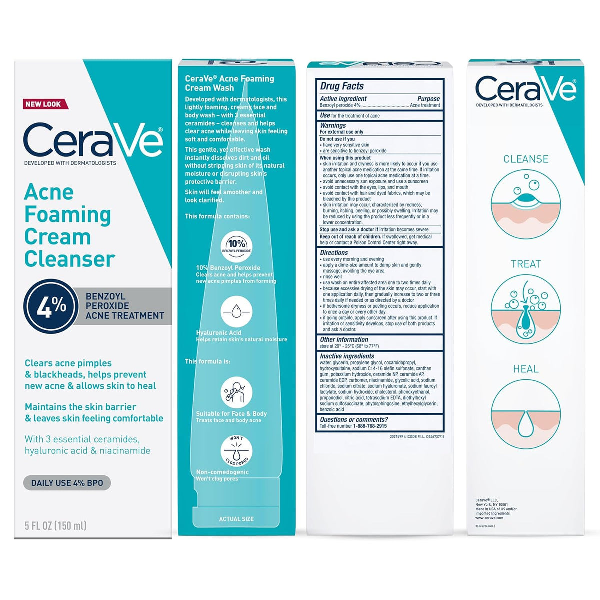 CeraVe Acne Foaming Cream Cleanser - Back Label & Ingredients Details | fast dispatch across India from Curat Cart