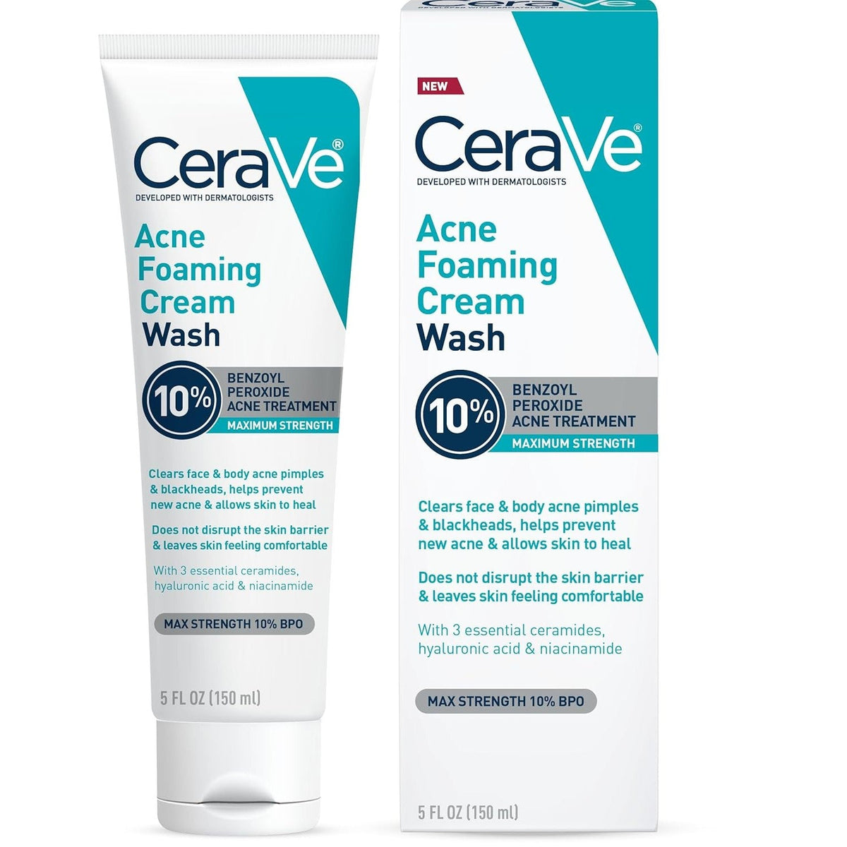 CeraVe Acne Foaming Cream Wash - Front Packaging & Bottle View | genuine imported stock available in India at Curat Cart