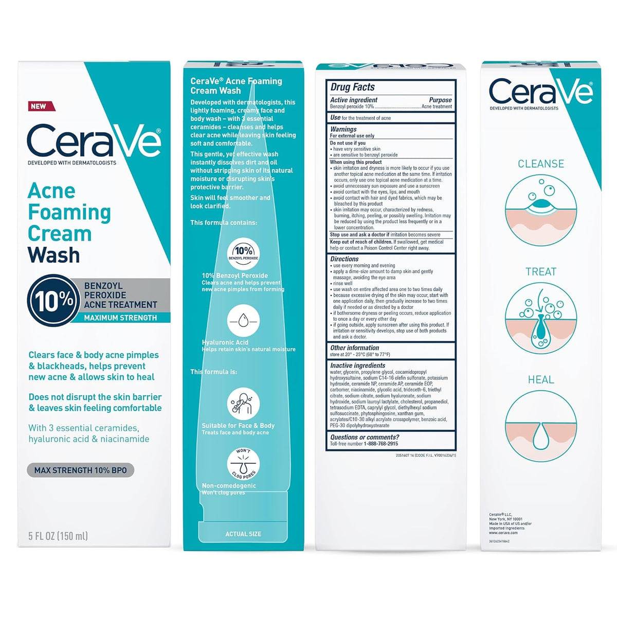 CeraVe Acne Foaming Cream Wash - Side Profile & Box Packaging | buy online in India with doorstep delivery at Curat Cart