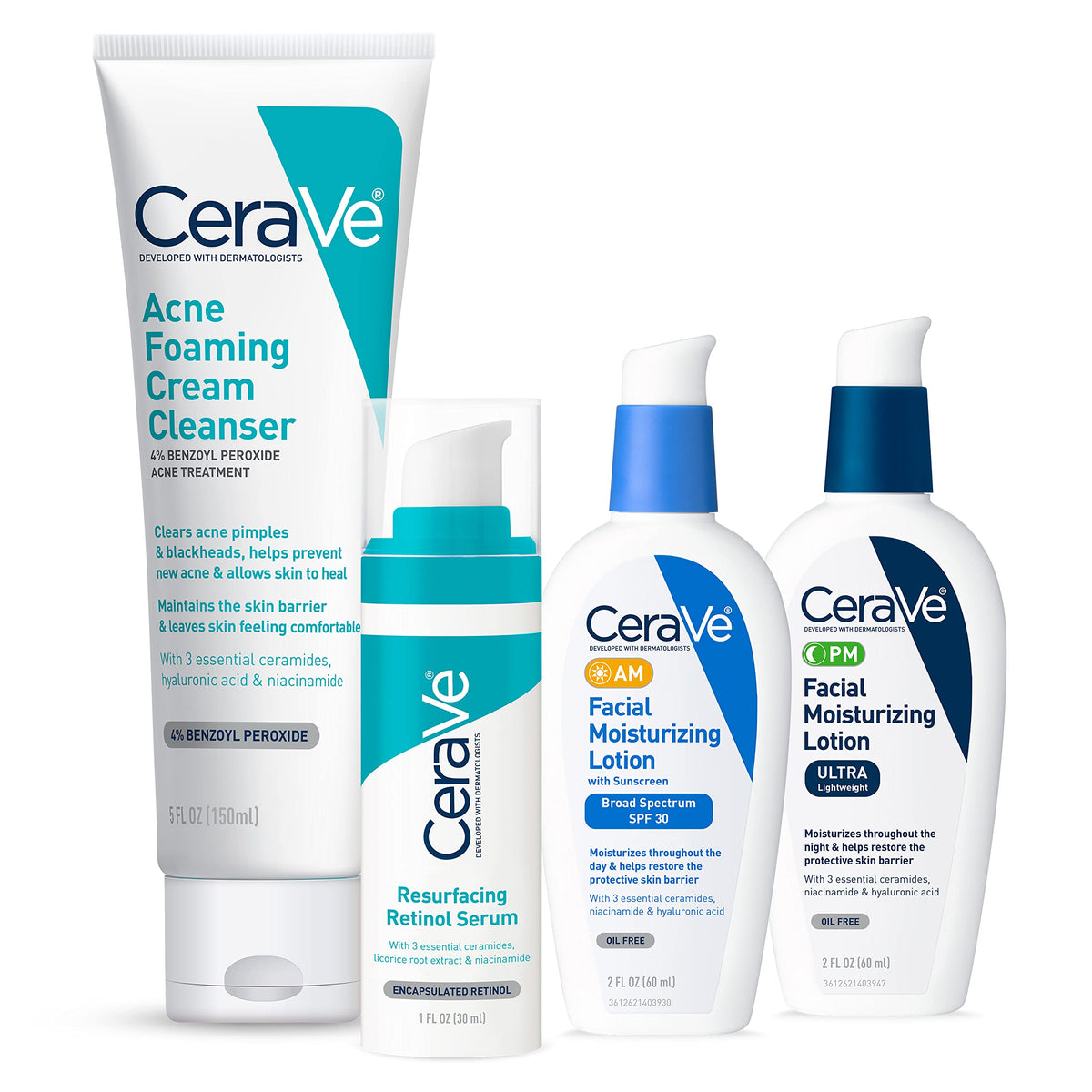 CeraVe Acne Skin Care Set - Front Packaging & Bottle View | genuine imported stock available in India at Curat Cart