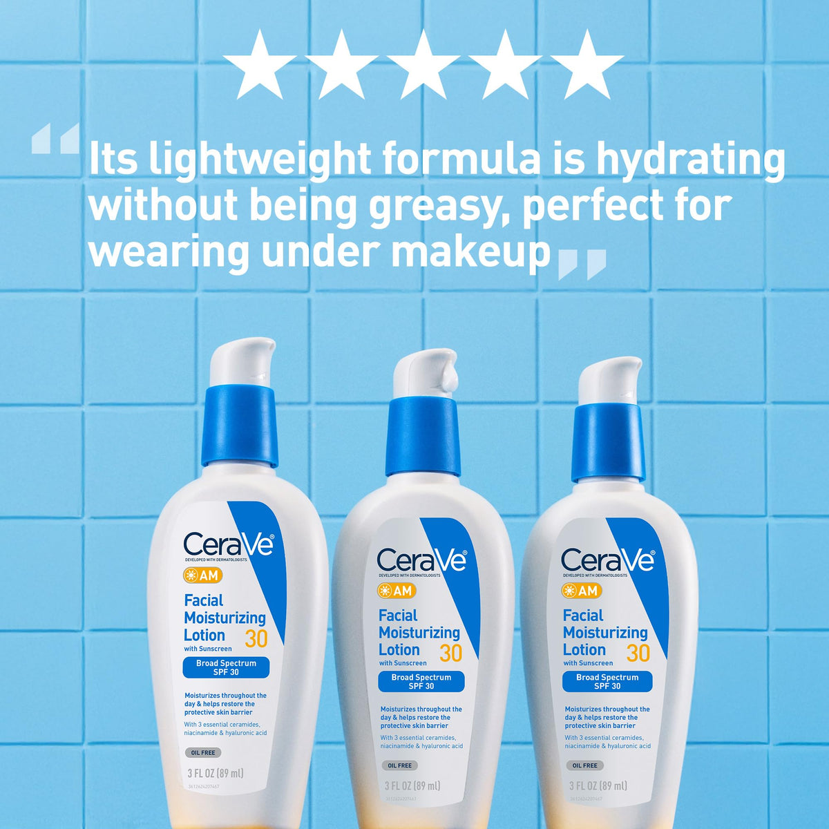 CeraVe AM Facial Moisturizing Lotion - Side Profile & Box Packaging | genuine imported stock available in India at Curat Cart