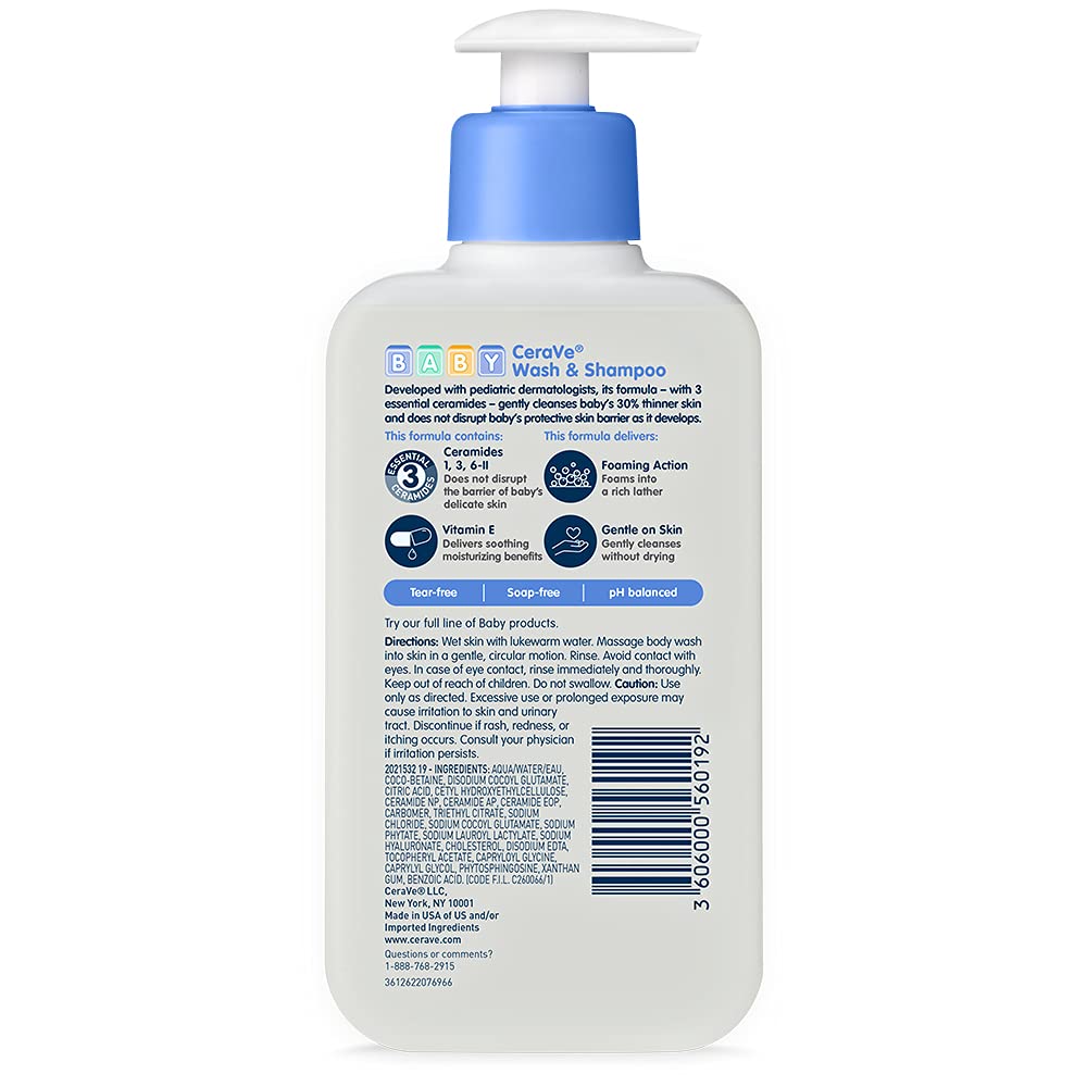 CeraVe Baby Wash & Shampoo - Back Label & Ingredients Details | fast dispatch across India from Curat Cart