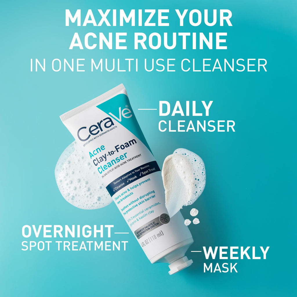CeraVe Clay To Foam Acne Wash - Back Label & Ingredients Details | buy 100% authentic product online in India via Curat Cart