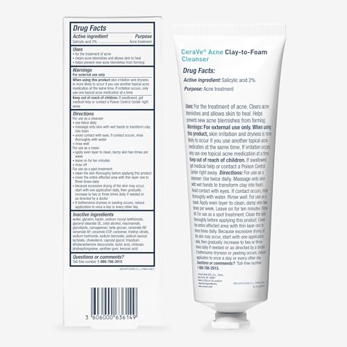 CeraVe Clay To Foam Acne Wash - Back Label & Ingredients Details | original imported packaging available on Curat Cart India