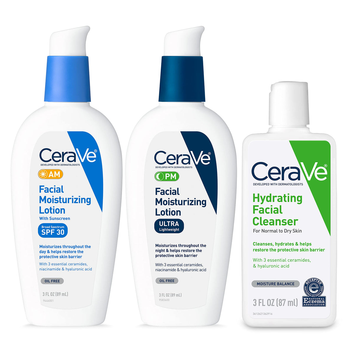 CeraVe Face Moisturizer and Cleanser - Front Packaging & Bottle View | genuine imported stock available in India at Curat Car