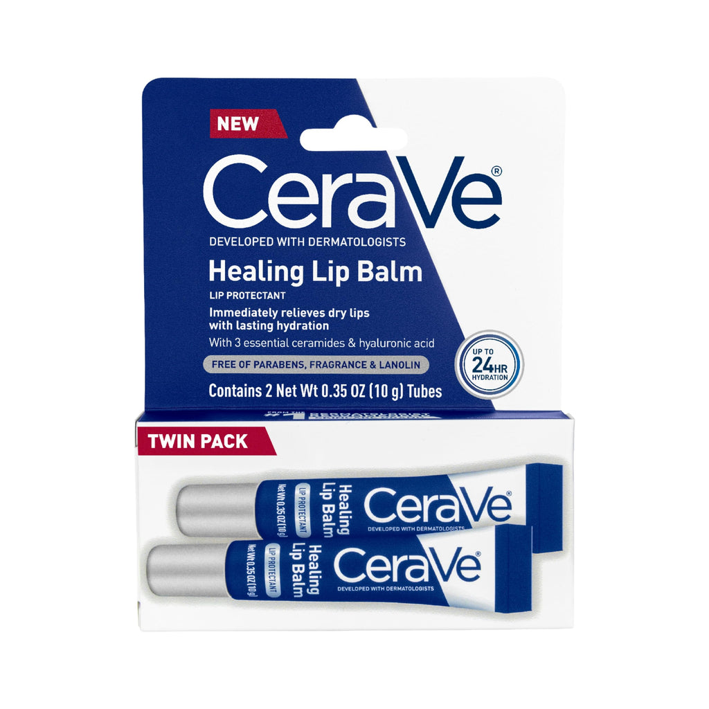 CeraVe Healing Lip Balm Twin Pack. Authentic product with ceramides, hyaluronic acid, and lasting hydration for dry lips.