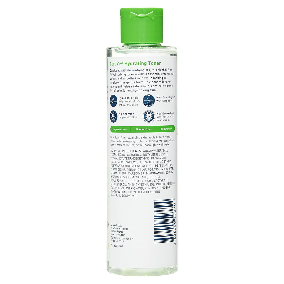 CeraVe Hydrating Toner for Face - Back Label & Ingredients Details | buy 100% authentic product online in India via Curat Car