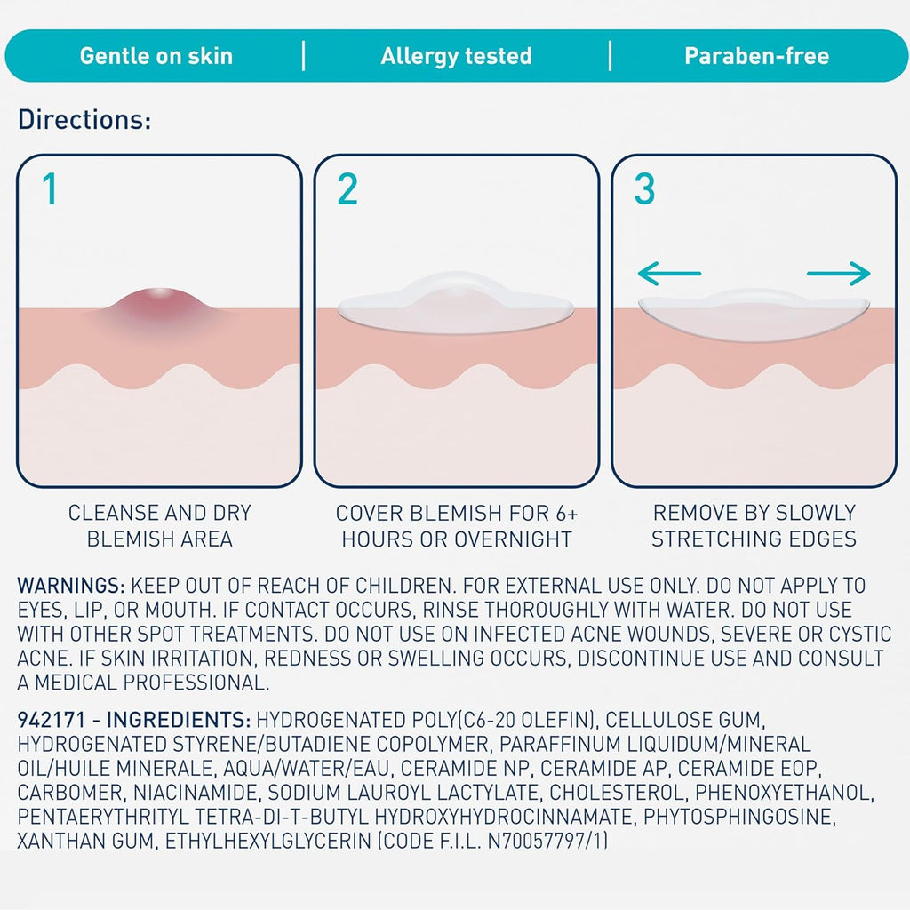 CeraVe Hydrocolloid Blemish Patches - Back Label & Ingredients Details | fast dispatch across India from Curat Cart