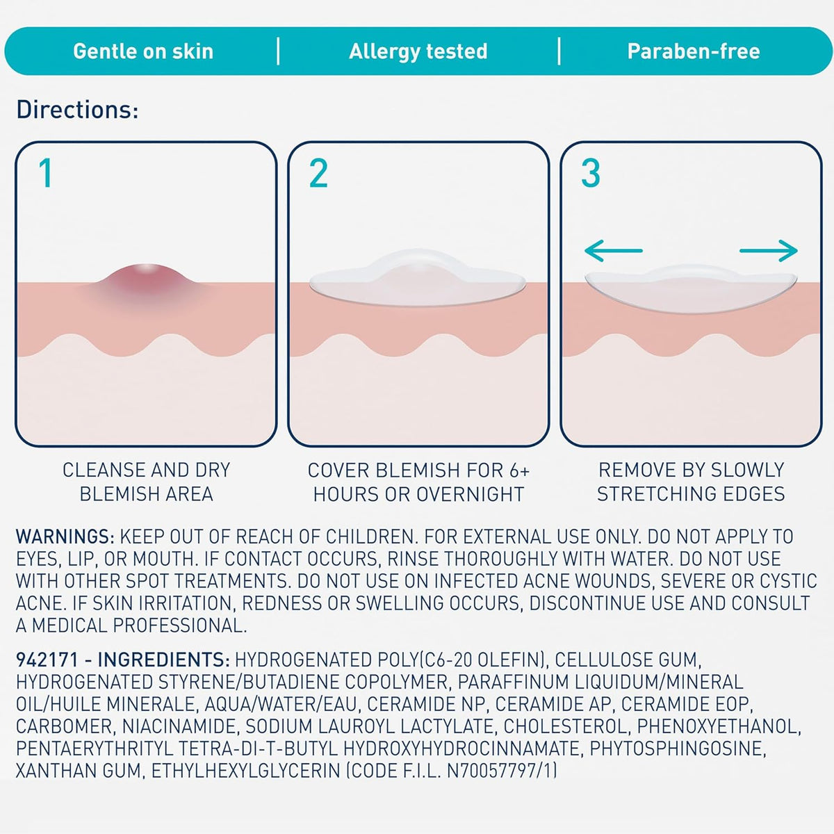 CeraVe Hydrocolloid Blemish Patches - Back Label & Ingredients Details | fast dispatch across India from Curat Cart