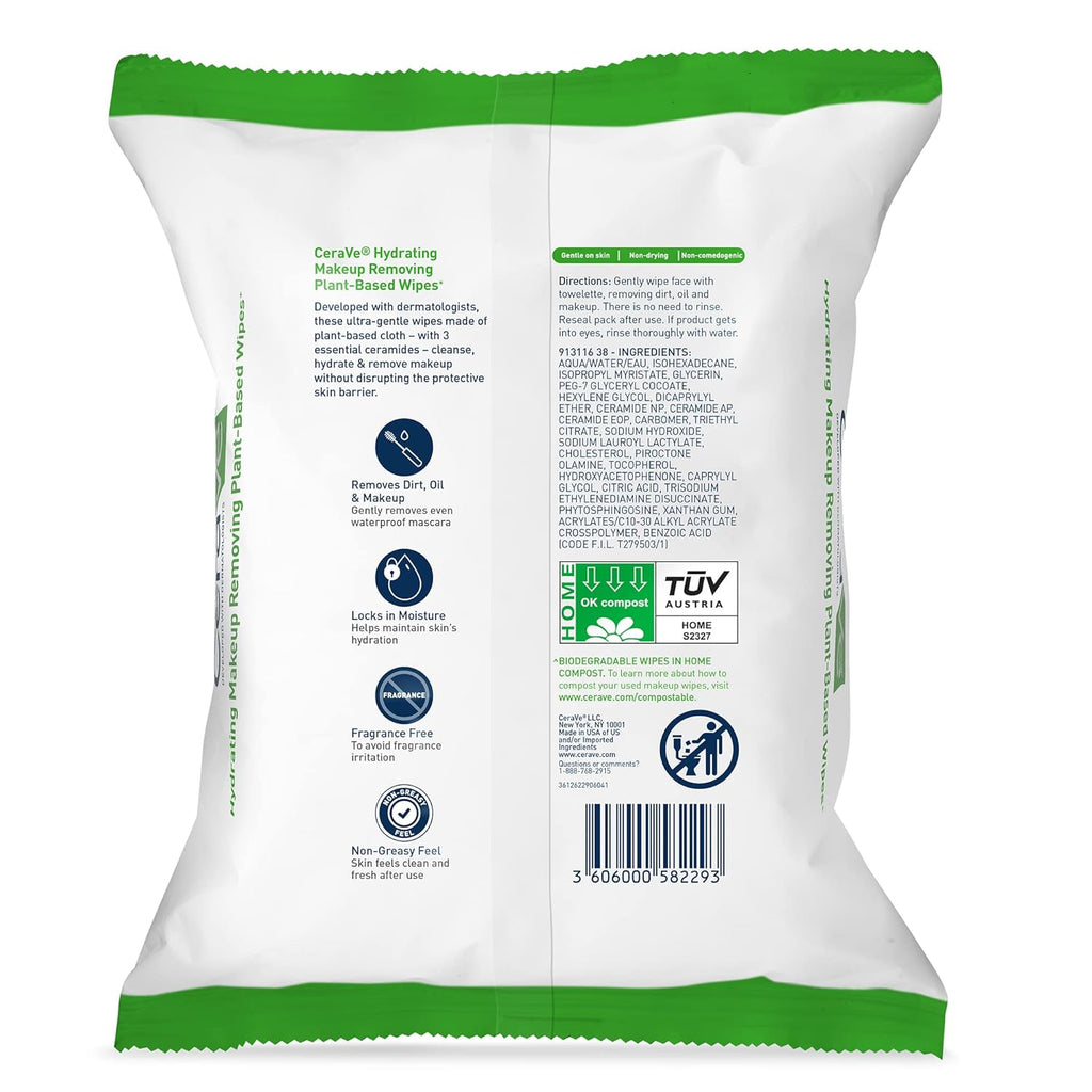 CeraVe Makeup Remover Wipes - Back Label & Ingredients Details | buy 100% authentic product online in India via Curat Cart