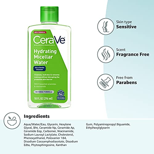 CeraVe Micellar Water Cleanser - Back Label & Ingredients Details | original imported packaging available on Curat Cart India