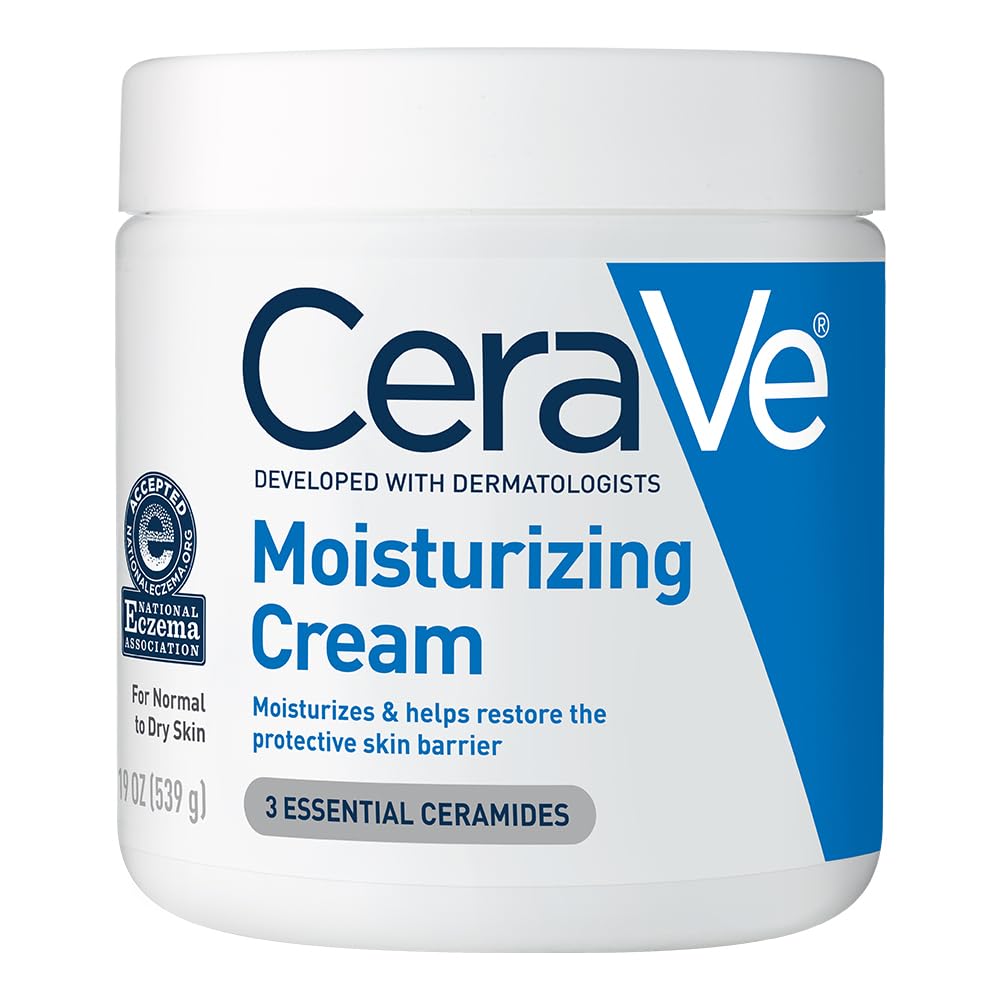Authentic CeraVe Moisturizing Cream jar, enriched with 3 essential ceramides for restoring skin's protective barrier.