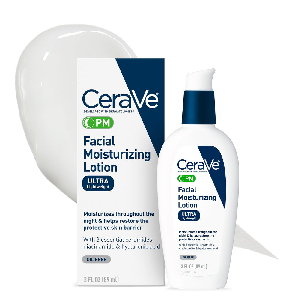 CeraVe PM Facial Moisturizing Lotion - Front Packaging & Bottle View | genuine imported stock available in India at Curat Car