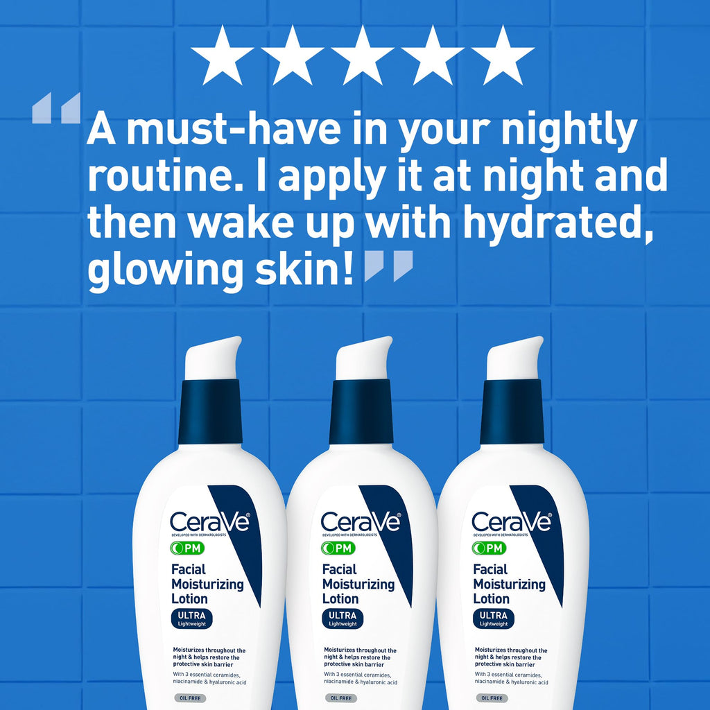 CeraVe PM Facial Moisturizing Lotion - Side Profile & Box Packaging | buy online in India with doorstep delivery at Curat Car