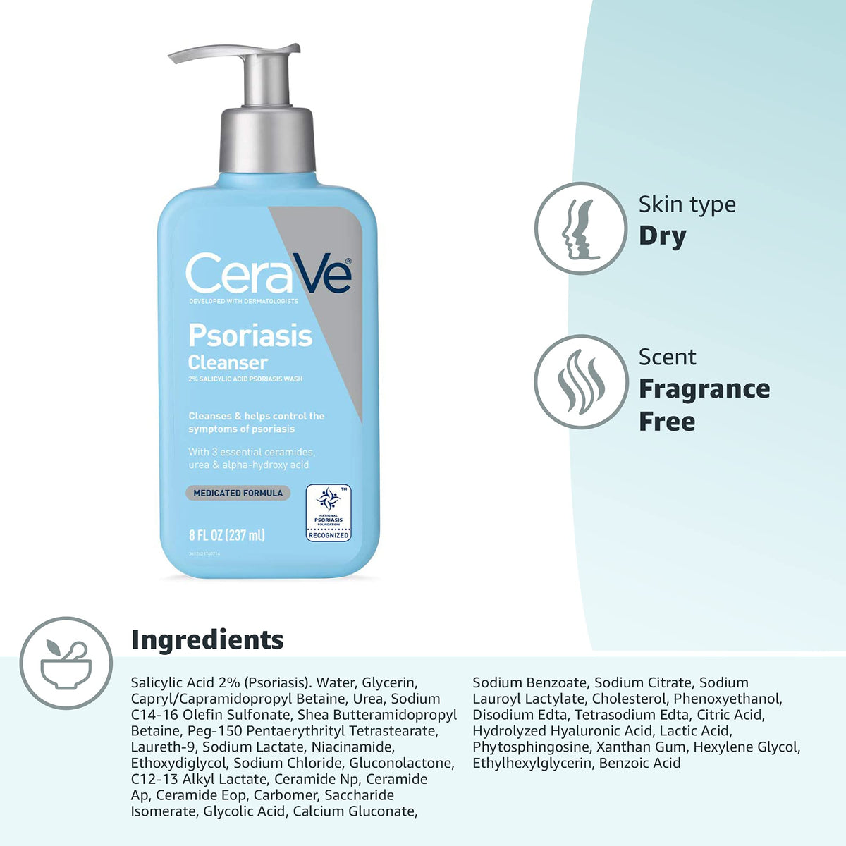 CeraVe Psoriasis Cleanser - Front Packaging & Bottle View | buy 100% authentic product online in India via Curat Cart