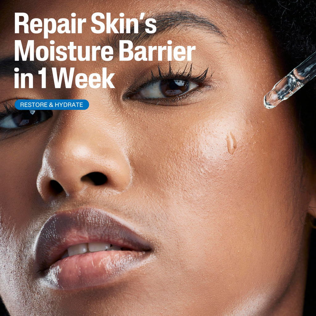 Close-up showing a woman applying Cetaphil Ceramide Serum, enhancing hydration and restoring her skin barrier. Premium imported formula.