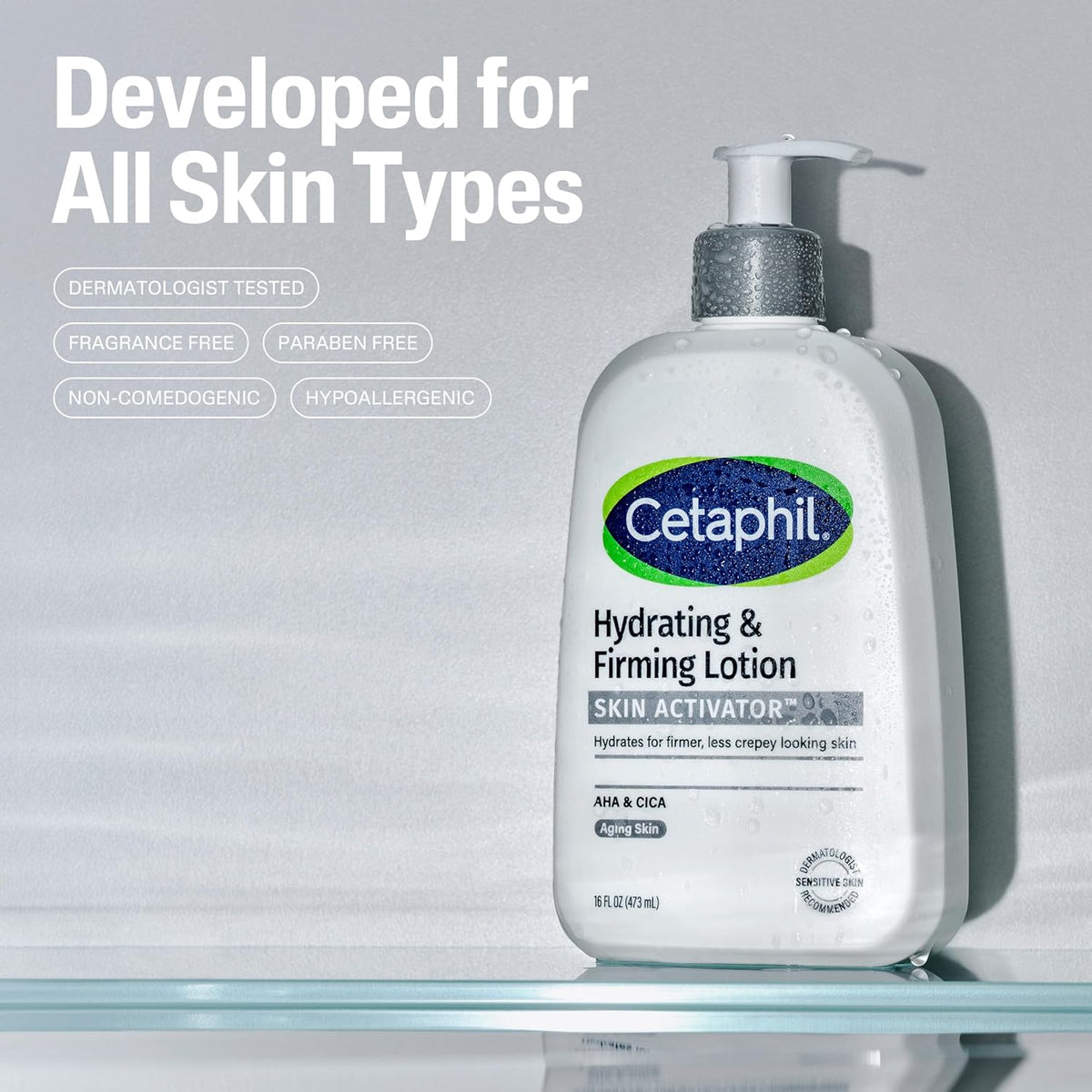 Cetaphil Hydrating Firming Body Lotion, dermatologist-tested, available in India. Order online for hydrated skin today.