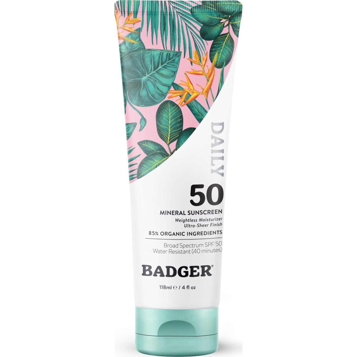 Badger Mineral Daily Sunscreen SPF 30, Zinc Oxide, Organic, 4 oz (2-Pack) | Lightweight, No White Cast, Moisturizing, Organic, Reef Safe, Vegan Unscented, Daily mineral sunscreen, Easy apply sunscreen