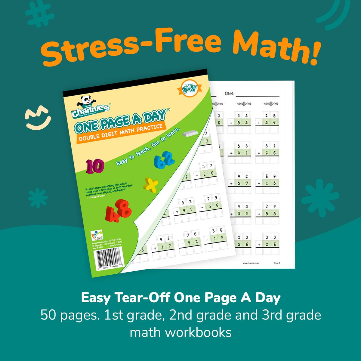 Channie's Math Problem Workbook offers easy double-digit math practice for 1st to 3rd graders. 100% Authentic, available at Curat Cart.