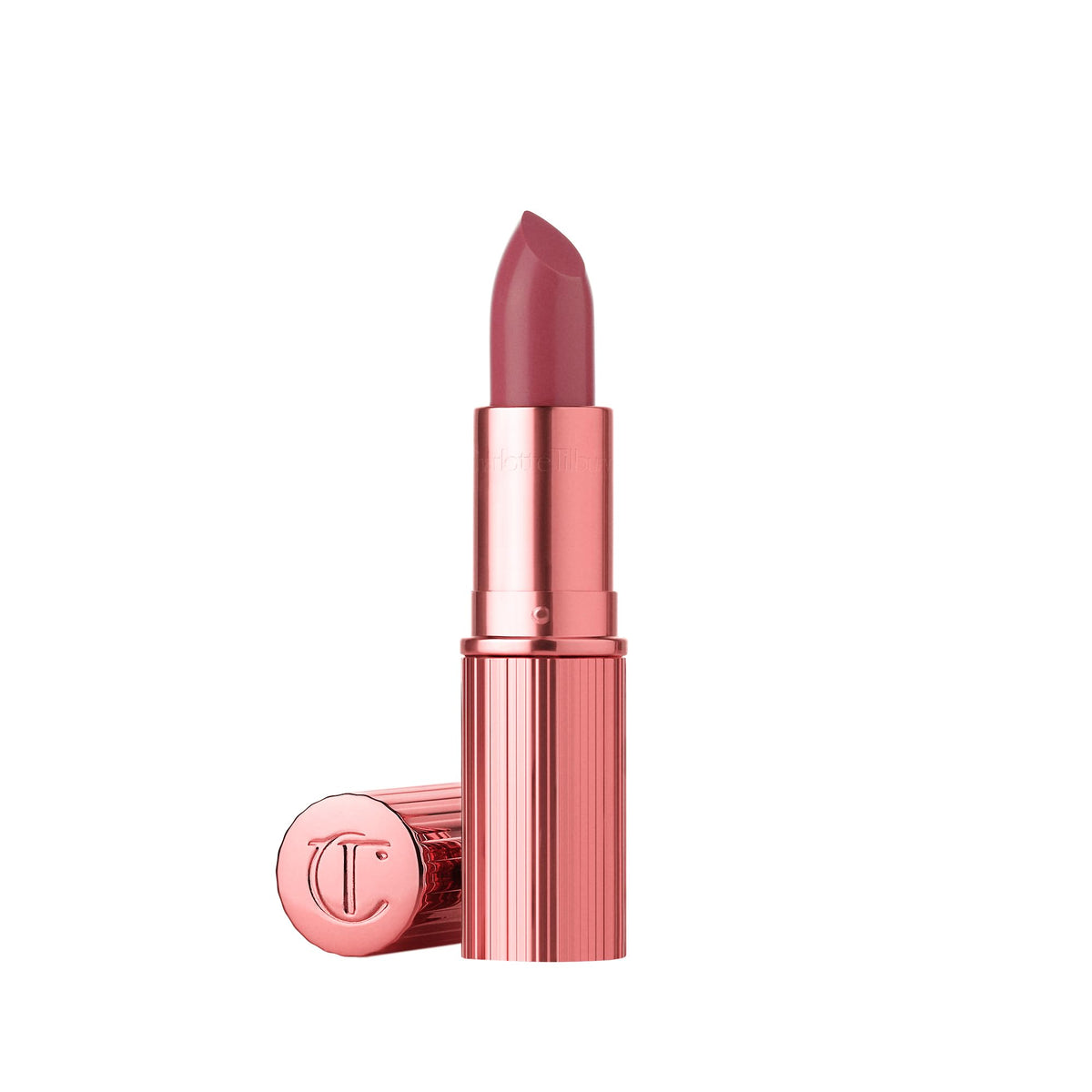 100% genuine Charlotte Tilbury K.I.S.S.I.N.G Lipstick in a chic rose gold case, offering a rich, creamy color for luxurious lips.