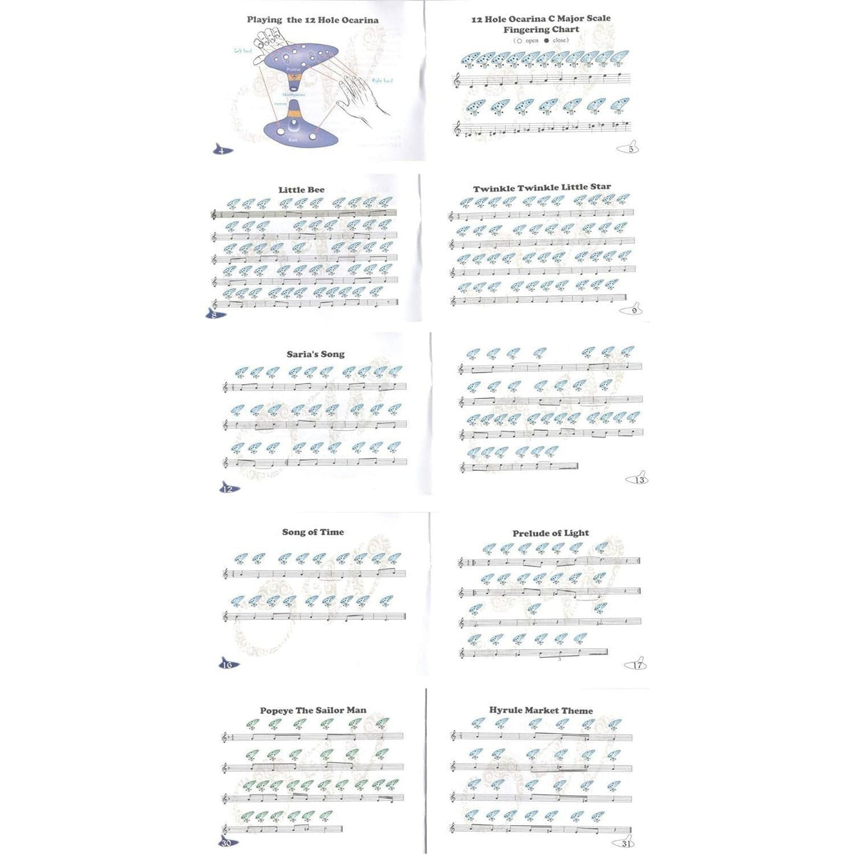 Official Cheffort 12 Hole Ocarina songbook with easy play charts for popular melodies. Perfect for beginners!