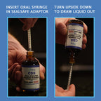 Chlorine Dioxide Solution from Allone Wellness in official packaging, demonstrating proper usage with oral syringe. Available at Curat Cart.