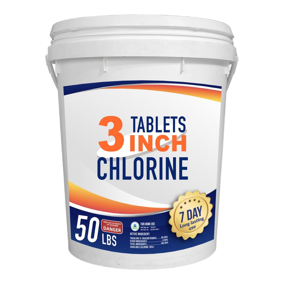 Premium imported 3-inch chlorine tablets for pools, offering 7-day longevity. Available at Curat Cart.