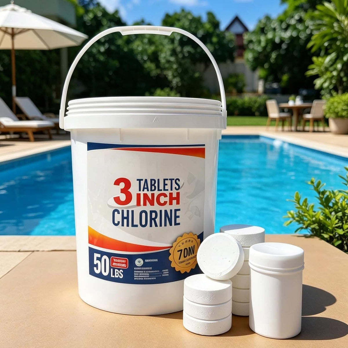 Discover 3-inch chlorine tablets stabilizer for pools, 50 lbs, 100% authentic and available at Curat Cart in India.