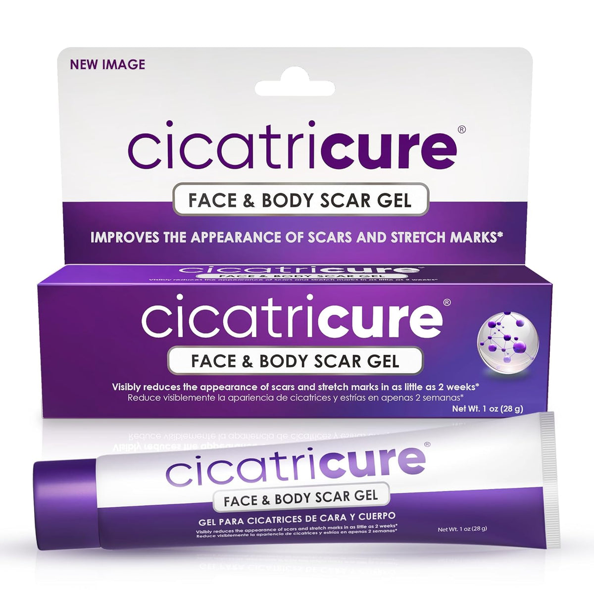 Cicatricure Advanced Scar Gel in original packaging, designed to improve scars and stretch marks effectively.