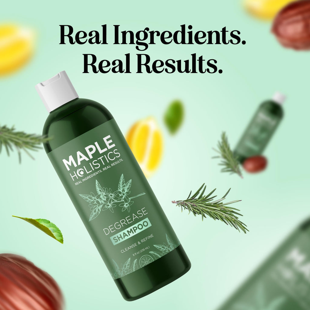 Maple Holistics Degrease Shampoo with natural ingredients. Cleanses and refines oily hair for real results.