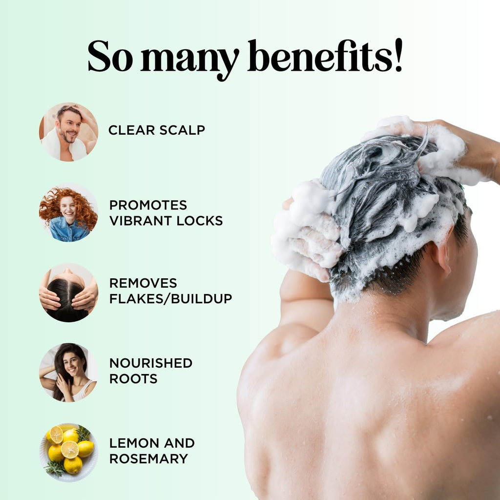 Authentic clarifying shampoo removes buildup, promotes vibrant locks, nourishes roots, features lemon and rosemary.