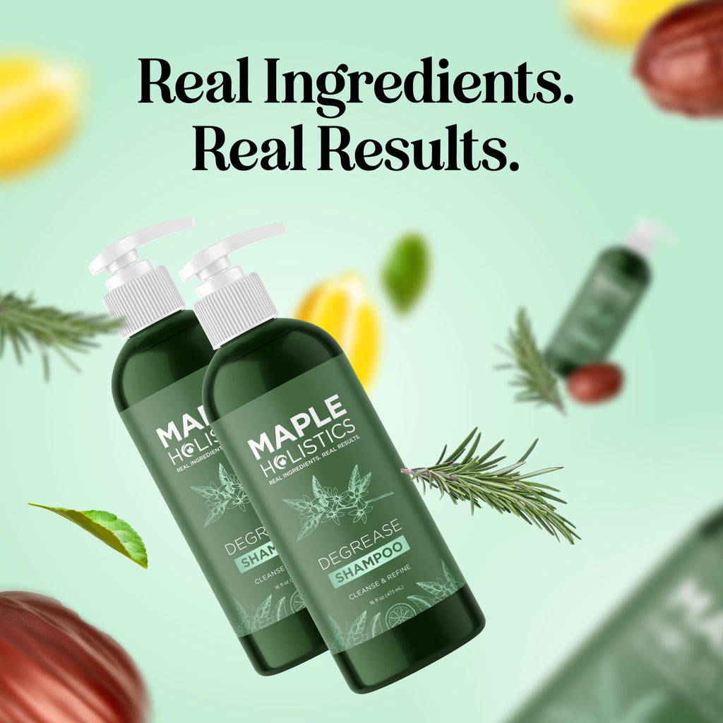 Maple Holistics Degrease Shampoo, clarifying for oily hair, features real ingredients for effective cleansing. Verified by CuratCart.