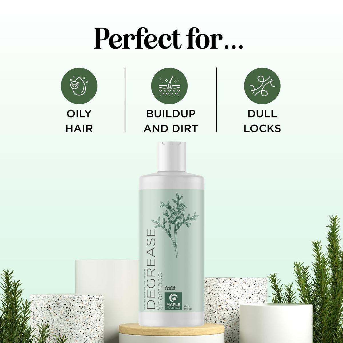 Maple Degrease clarifying shampoo designed for oily hair, buildup, and dull locks. Verified by CuratCart for trust.