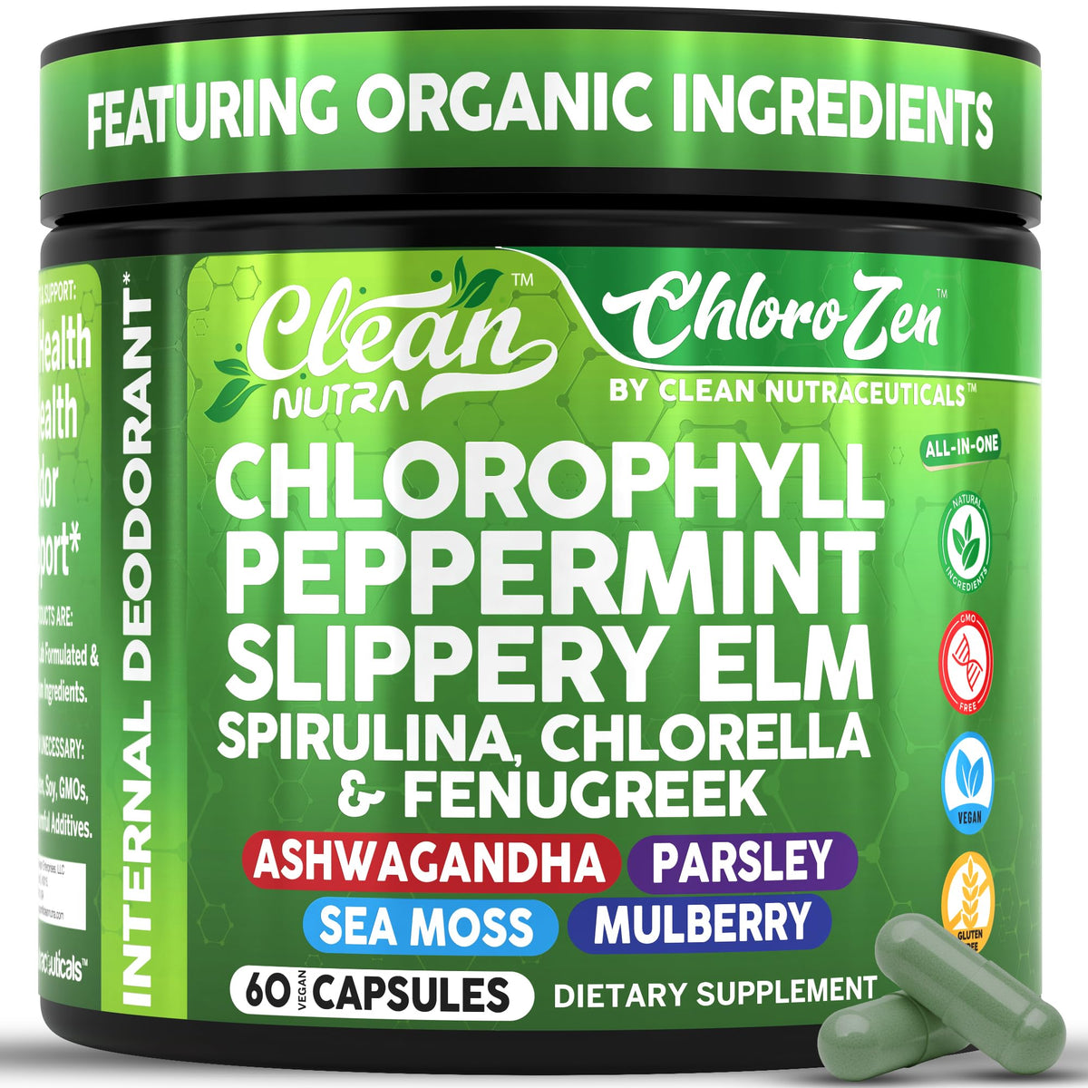 Discover Clean Nutra Chlorophyll Capsules, a premium import featuring organic ingredients for wellness. Available at Curat Cart.