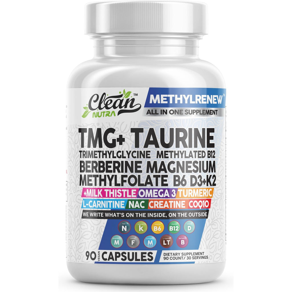Discover Clean Nutra TMG Supplements, a premium import featuring taurine, berberine, and essential vitamins for optimal health. Available at Curat Cart.