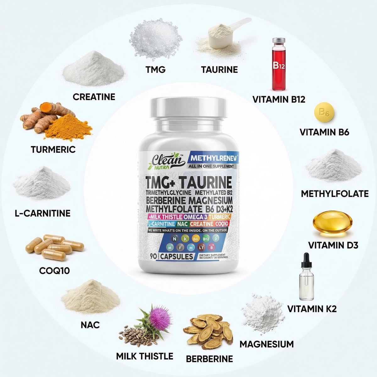 Unlock exclusive wellness with Clean Nutra TMG Supplements, enriched with key nutrients, available at Curat Cart.
